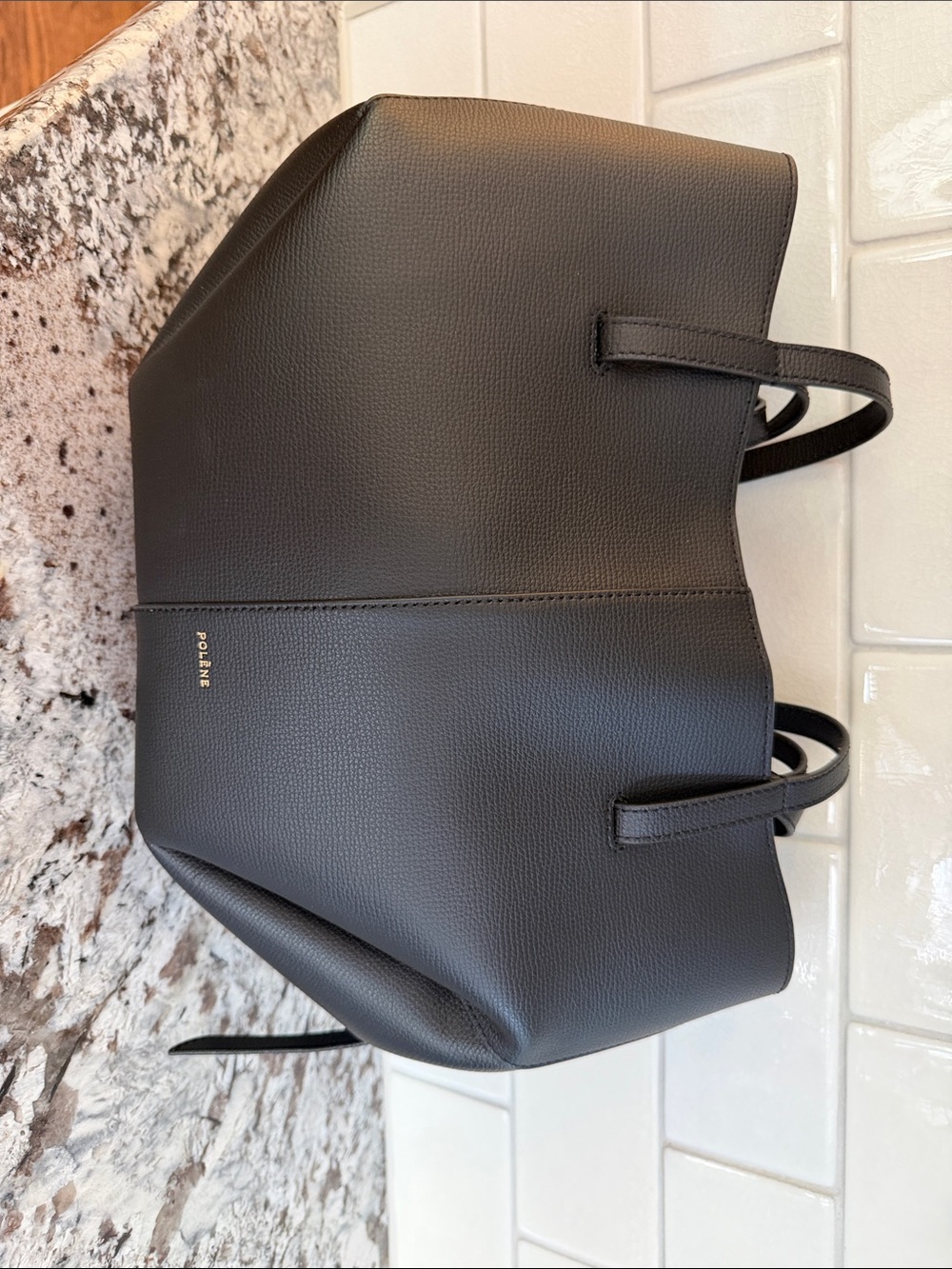 Polene cyme mini Black Leather Tote Bag - Picture 2 of 6